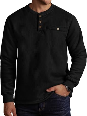 Herberton Mens Waffle Sherpa-Lined Henley Shirts Thermal Pullover