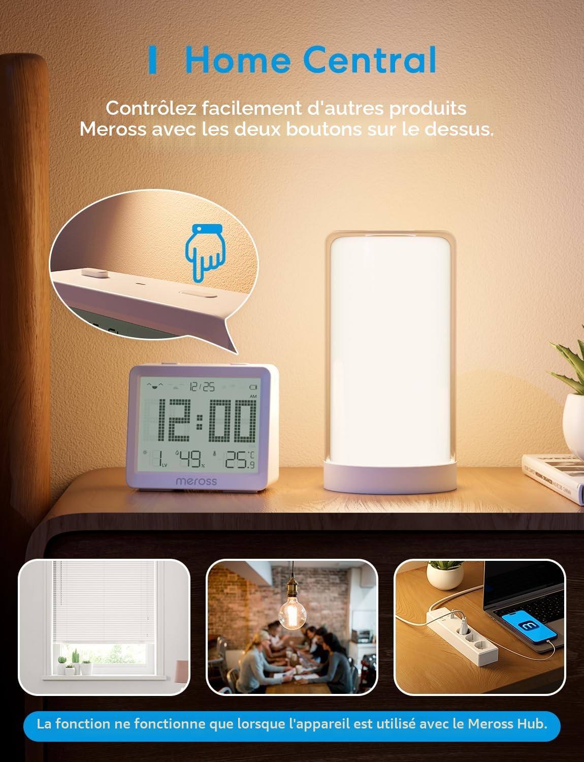 Meross Matter 10-en-1 Thermomètre Hygromètre Connecté WiFi Avec Hub MSH450 | Moniteur Température et Humidité, Compatible Apple Homekit, Alexa et Google, Surveillance à Distance et Notification d’Alarme