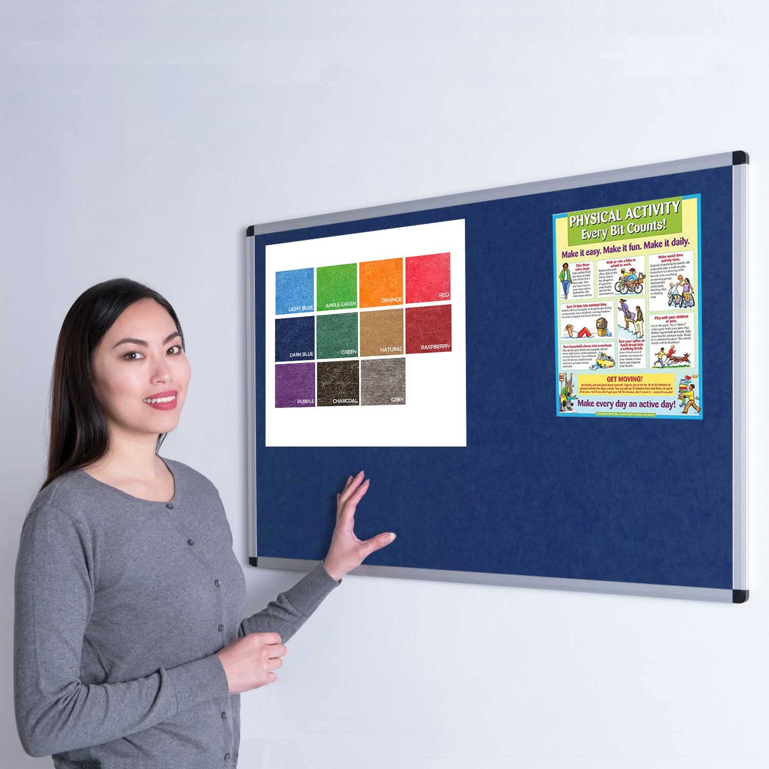 Wonderwall Fully Fire Retardant Notice Board, Blue Display Pinboard, 90 x60 cm - Aluminium Frame - Concealed wall-Mounted with Fixings, 8 Colours to Choose from- Ideal for Officel School, Displays