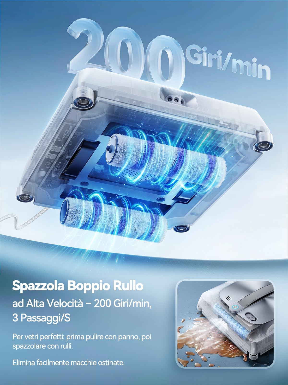 Robot Lavavetri Aggiornato 2026 6ª Gen, Doppie Spazzole Rullo, 4 Spazzole Angolari, Aspirazione 9000Pa, 6 Ugelli, Serbatoio 110ml, Navigazione Intelligente, Pulizia Regolabile, Sistema Anticaduta W56S