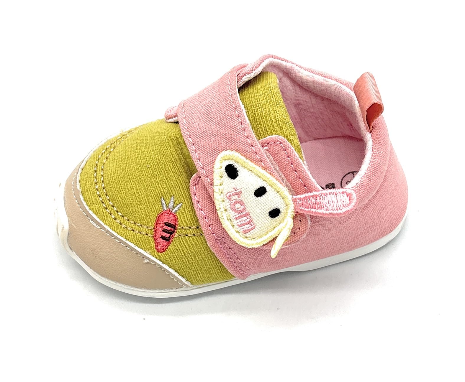 Baby First Walking Shoes, Unisex Infant Sneakers, Hook & Loop Closure, Mid Top Canvas, Pink-Green Multicolour-image-8