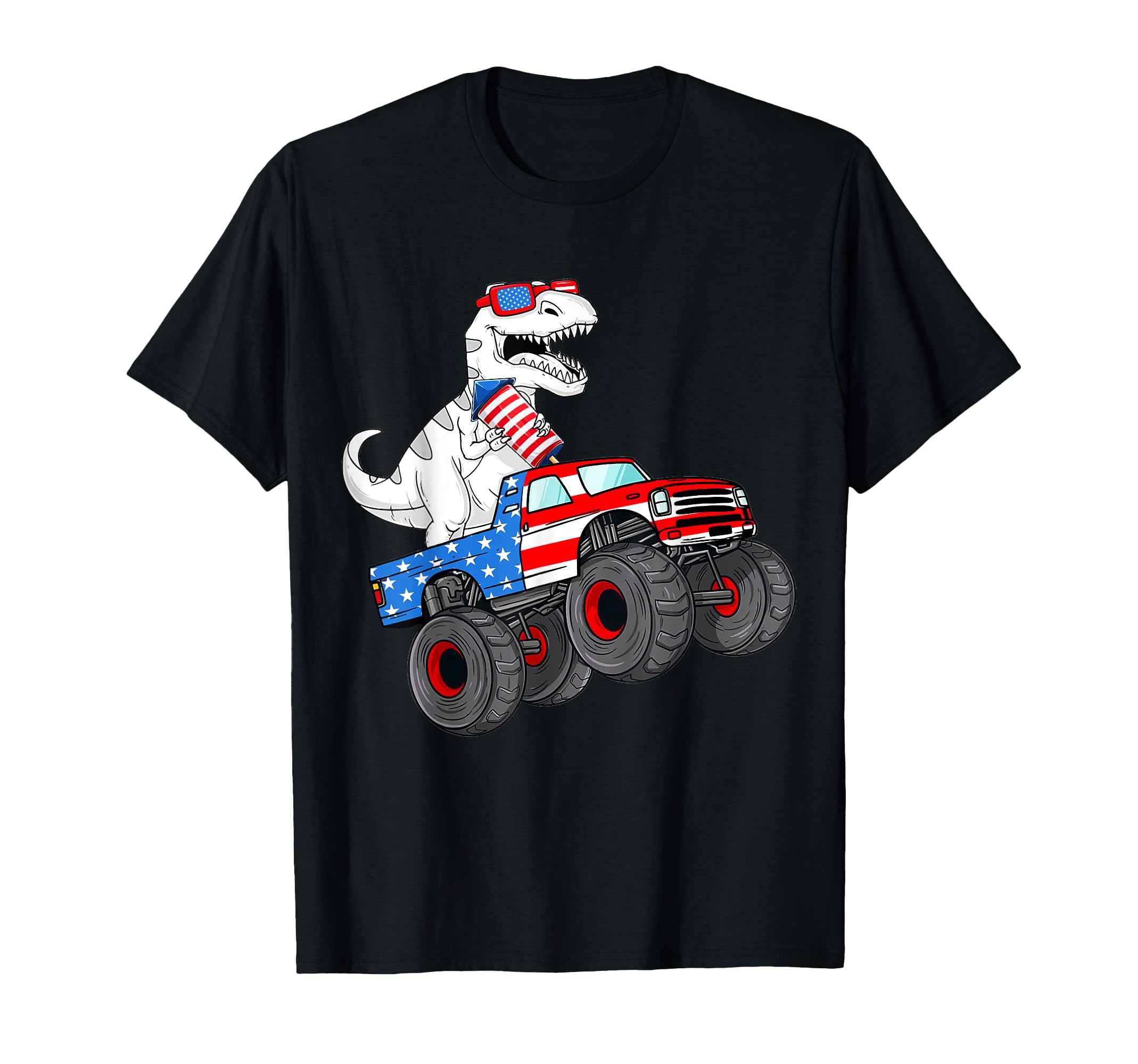 4th of July T Rex Dino Trex Dinosaur Monster Truck Fireworks T-Shirt for Women Girls Kids Men
