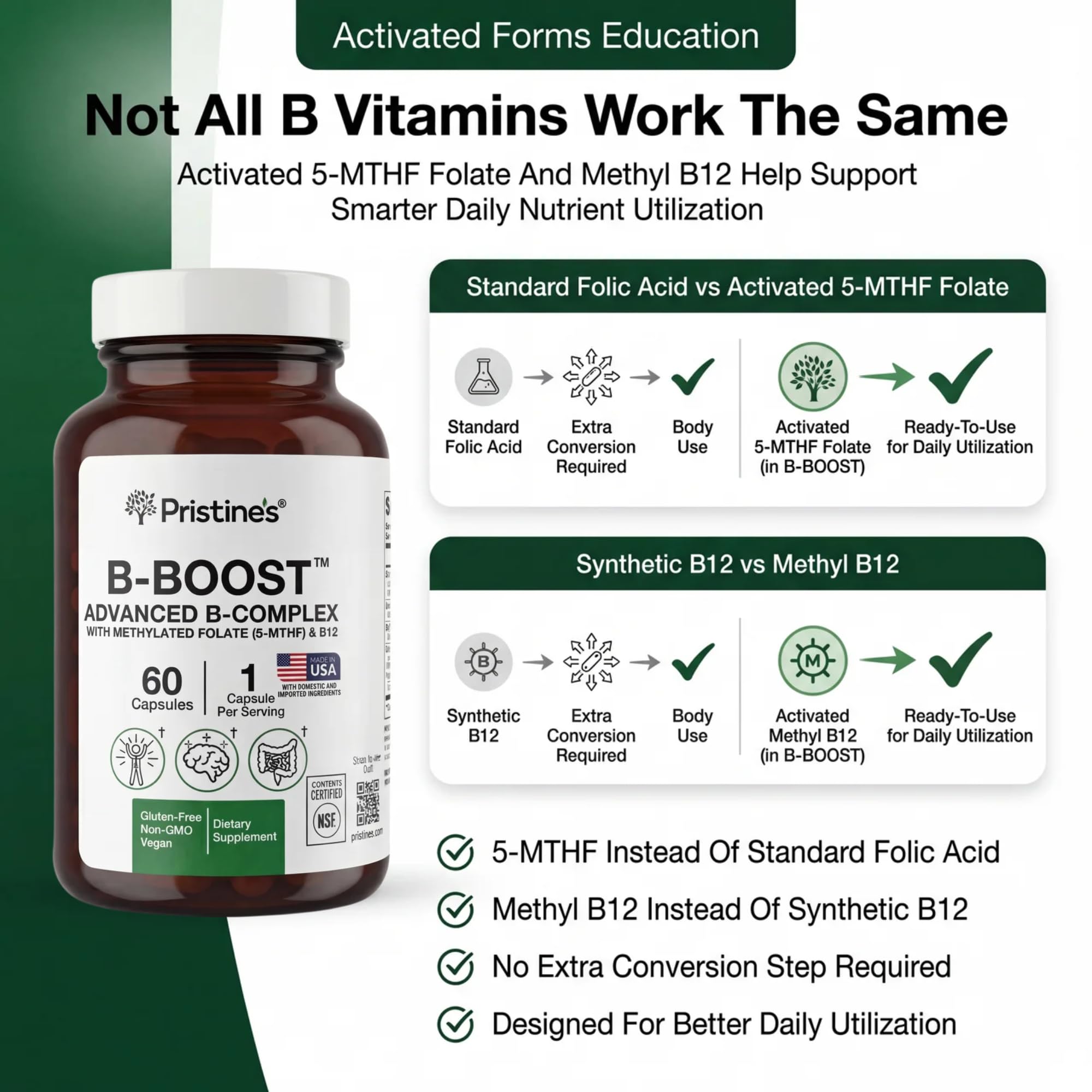 PRISTINE'S B-Boost Methylated Vitamin B Complex for Women and Men — Amazon image 2