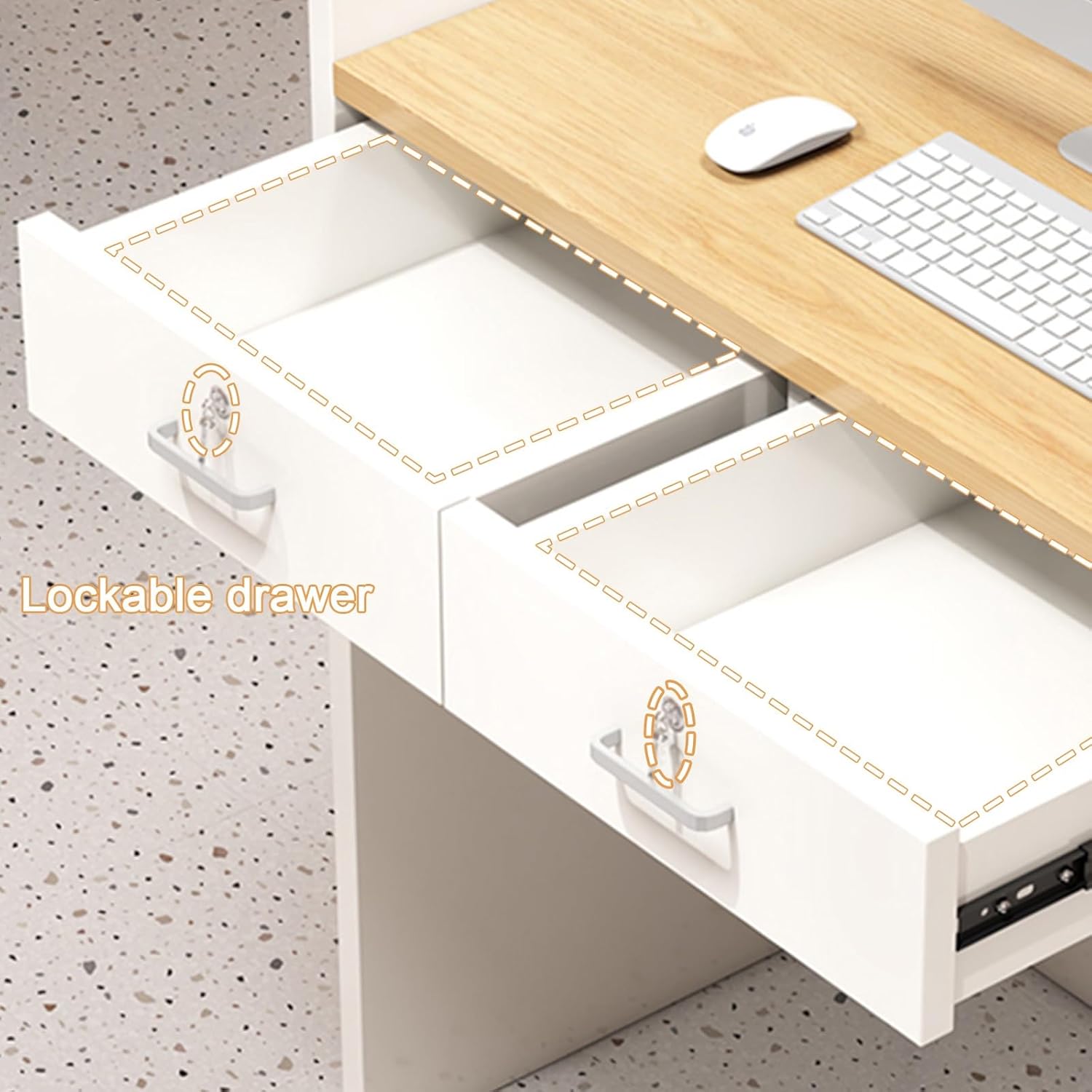 Reception Desk, Counter Table with Arc Baffle Design and Cable Grommet, Front Counter with Lockable Drawers, Desk Reception for Company Halls(Multi-Colored+Natural,80cm)