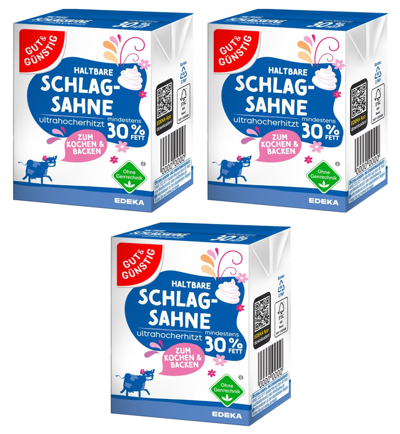 Gut & Günstig Schlagsahne 30% 3er Pack 3 x 200g Haltbare Sahne