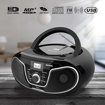 Roxel RCD-S70BT Portable Boombox CD Player with Remote Control, FM Radio, USB MP3 Playback, 3.5mm AUX Input, Headphone Jack, LED Display Wireless Music Streaming(Black)