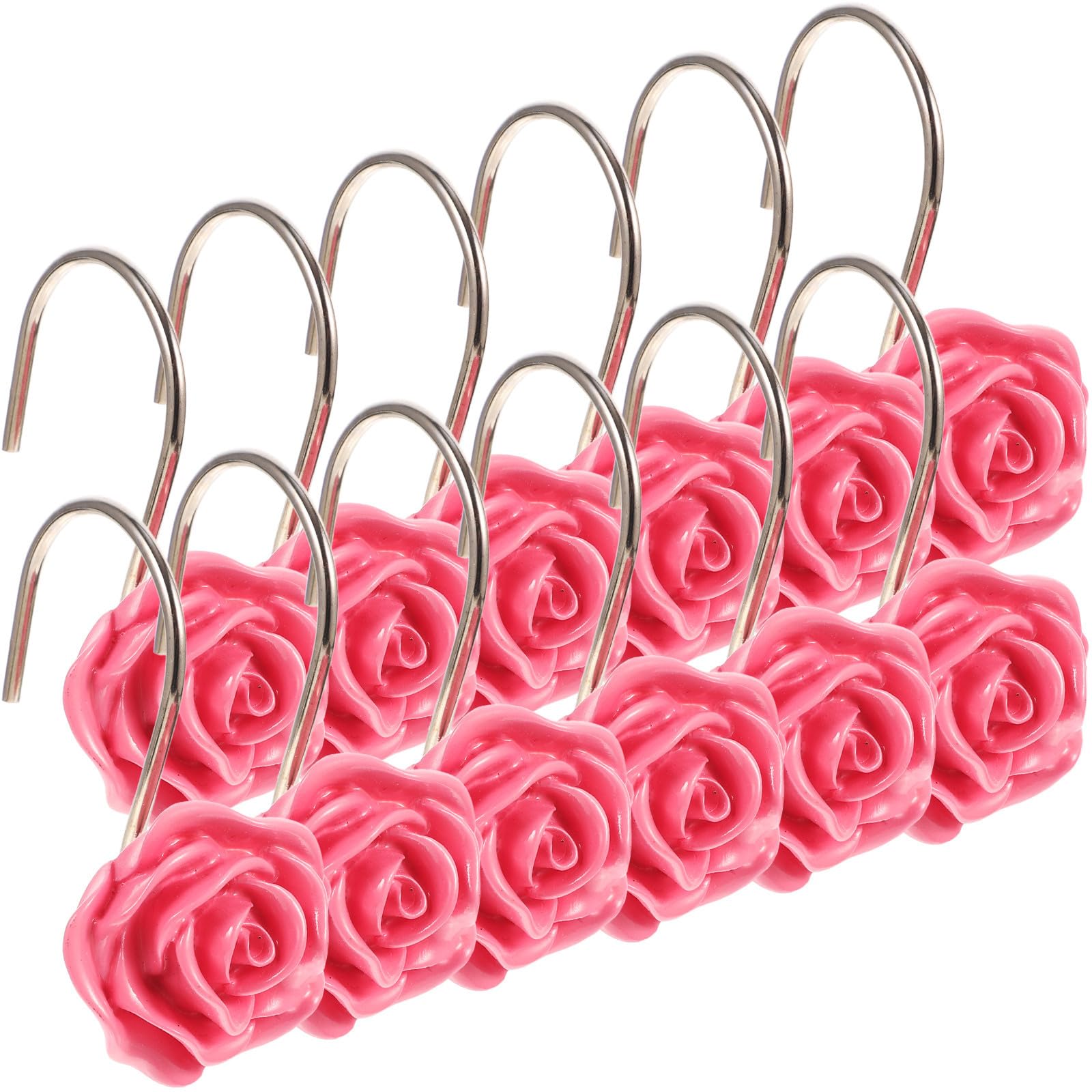 Ganchos para cortina de ducha con diseño de rosa en resina y acero inoxidable