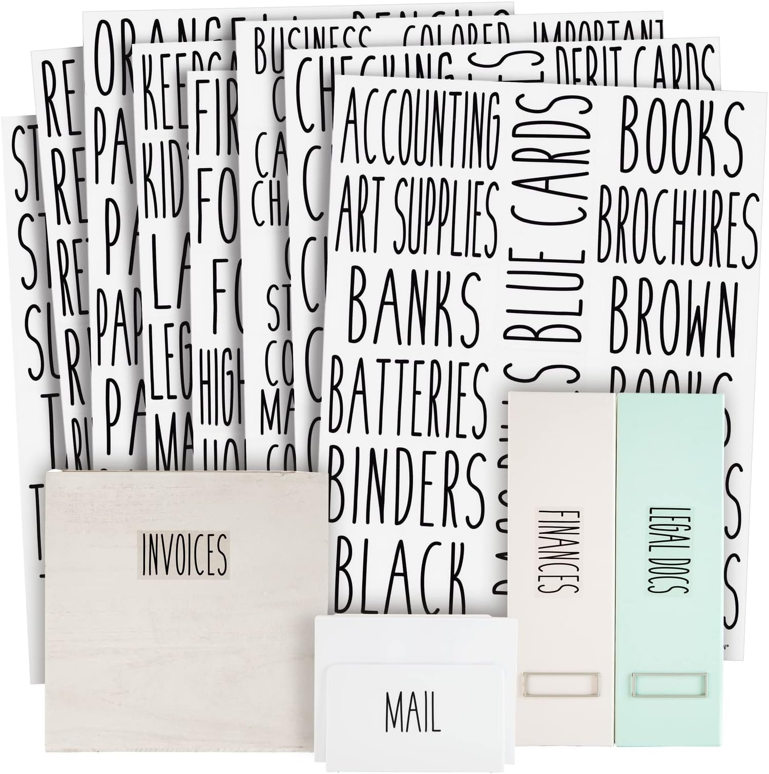 Talented Kitchen 138 Office and Craft Labels for Organizing School Supplies, Household, Work Folders, All Caps Preprinted Stickers for Storage Bins, Basket Organization