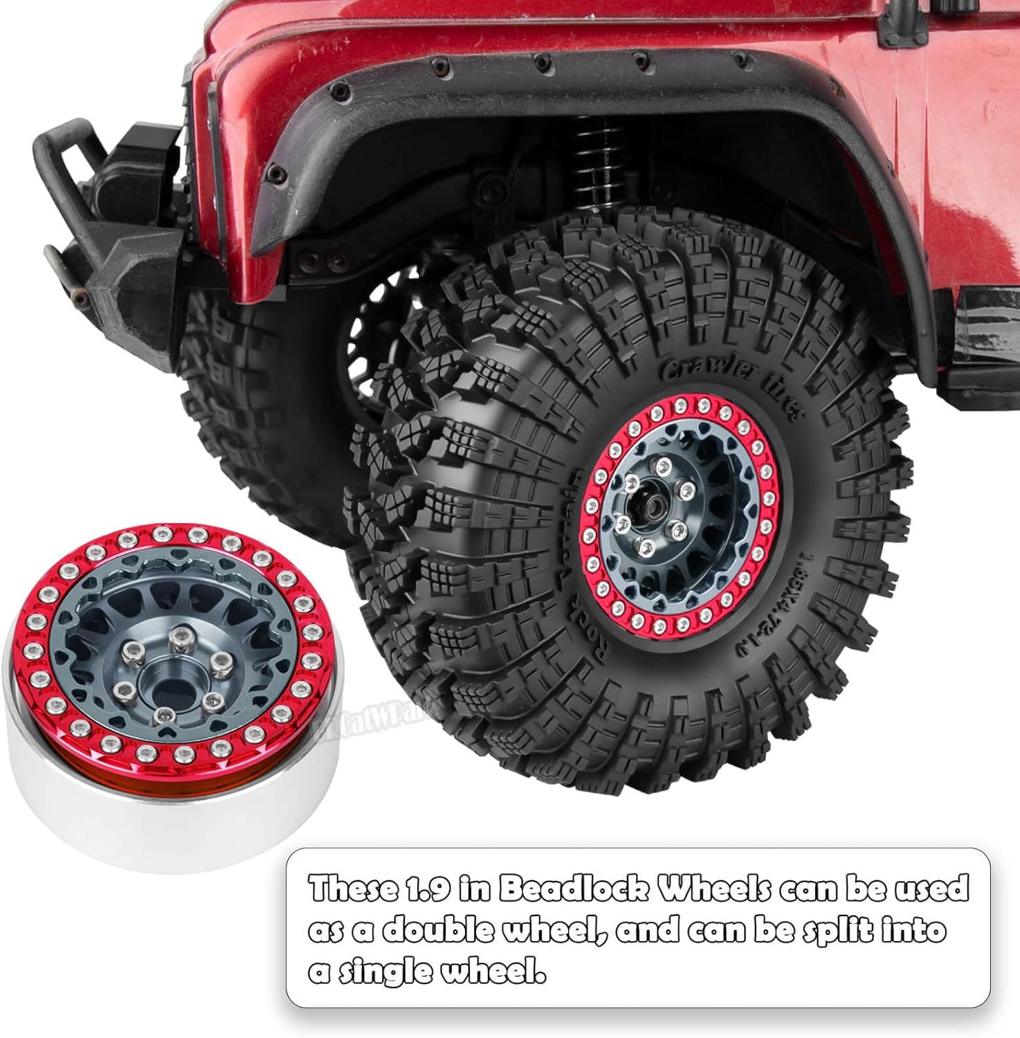 RC 1.9 Dually Beadlock Wheels Rims w/Adjustable Offset for 1/10 TRX4 TRX6 SCX10 SCX10 II 90046 SCX10 III AXI03007 SCX10 Pro Gen7/8 D90 VS4-10 MST CFX RC Crawler Car,4Pcs Alloy Rim,Titanium
