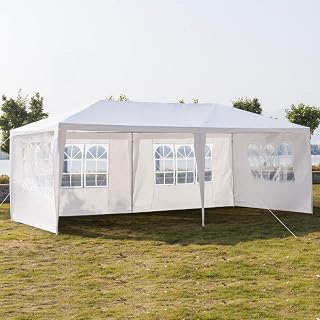 Guyanee 10'X20' Outdoor Patio Wedding Party Tent Heavy Duty Canopy Tent Gazebo, Waterproof UV Protection Tent with Spiral Tubes White(4 Removable Sidewalls 2 Doors)