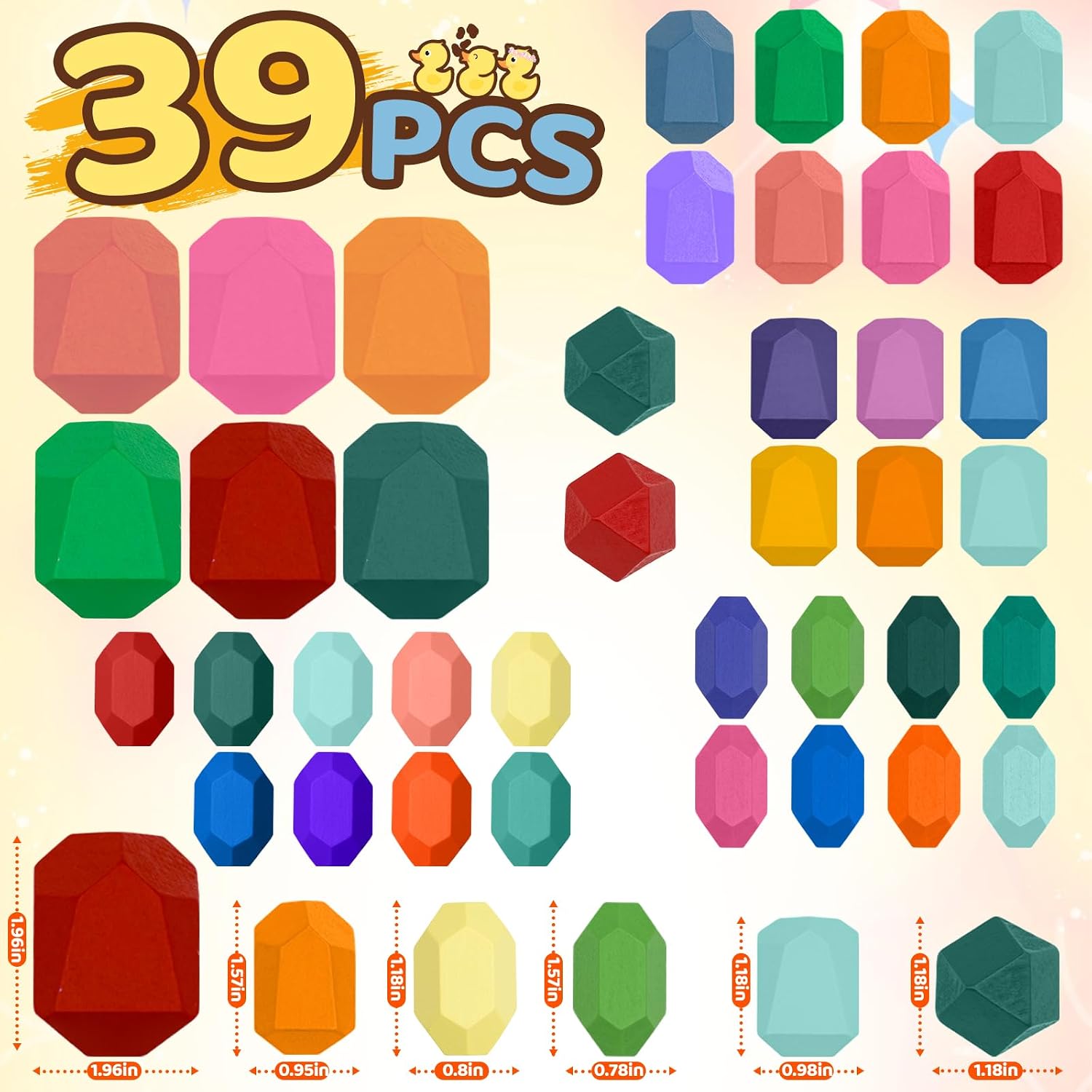 MEGRANATE 39PCS Montessori Wooden Stacking Rocks Toys Colorful Stacking Stones Building Blocks Games Sensory Toy for Toddlers Educational Learning Toys for 3+ Years Old Kids