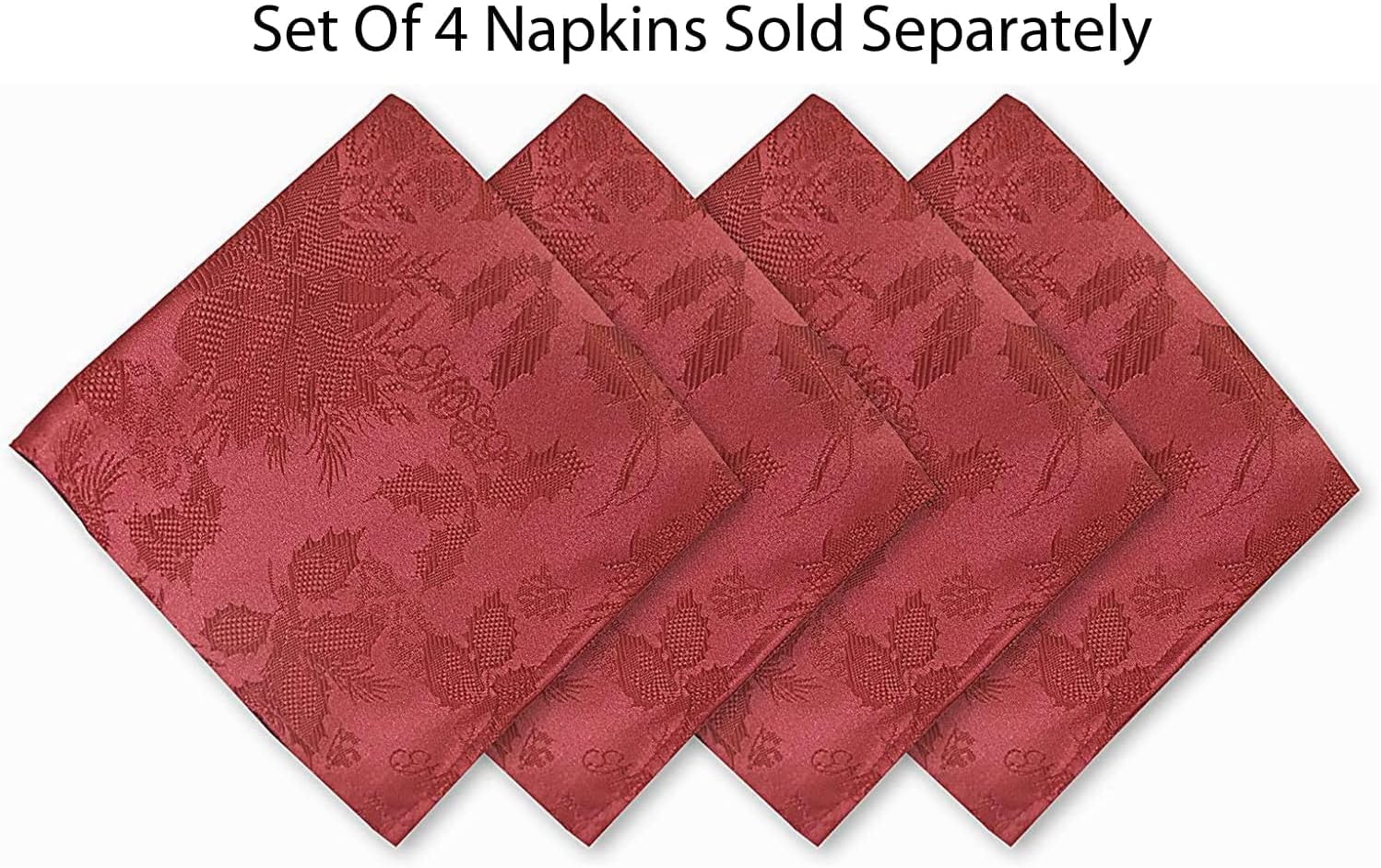 Newbridge “Christmas Carol” Holiday Noel Damask Napkins, Holly Leaf and Poinsettia Weave Damask Soil Resistant, Wrinkle Free Easy Care Napkins, Set of 4 Fabric Napkins, Red