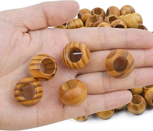 Miniatura 26 de Natural Wooden Beads, 100 Pieces 18mm Diameter Round Loose Spacer Beads Large Hole (6.5mm) Wooden Craft Beads with Beautiful Grain for DIY Handmade