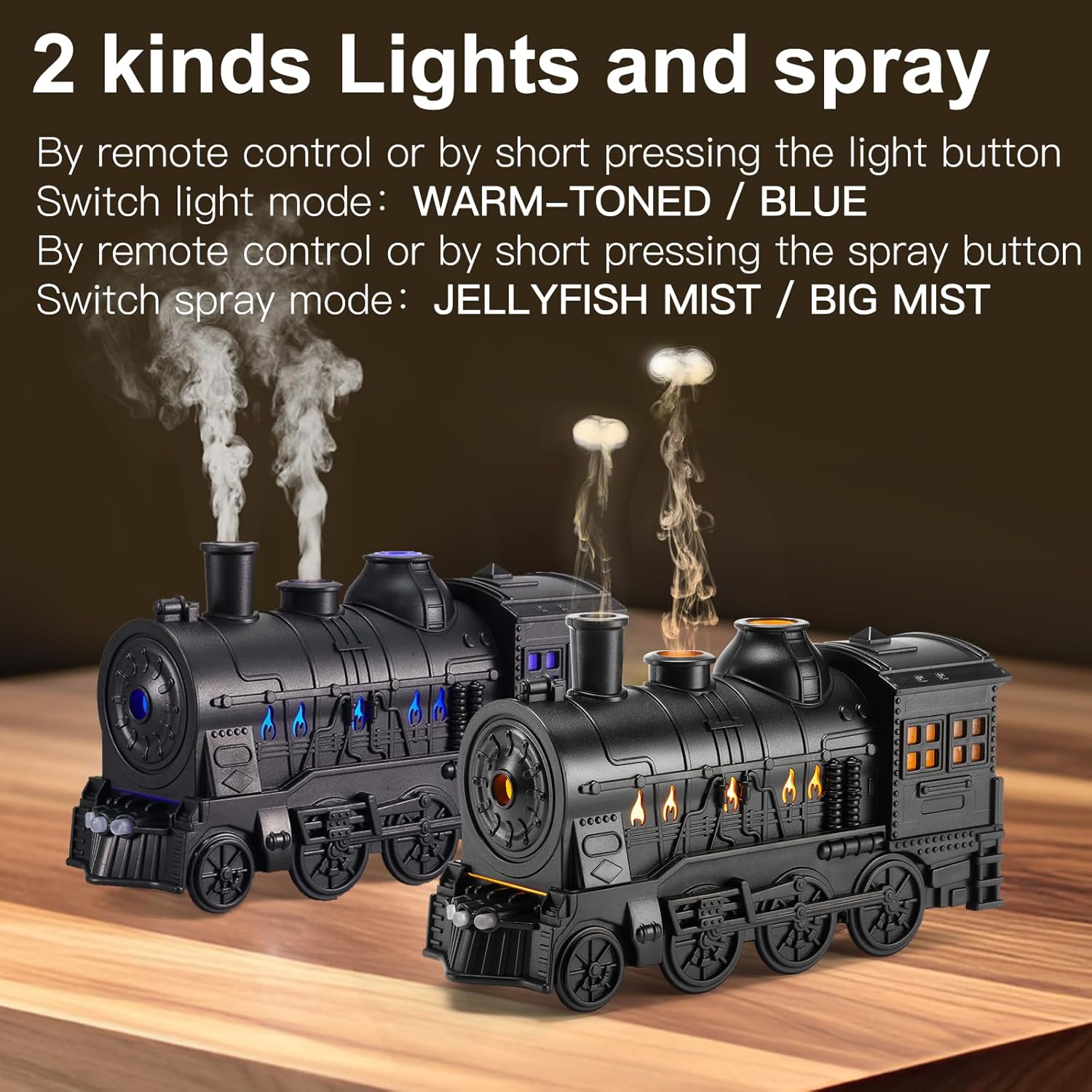 Essential Oil Diffuser Train Diffuser 300ml, Train Humidifier, Aromatherapy Diffuser Cool Mist Aromatherapy with 2 Light 2 Mist Mode Auto Shut-Off, Remote Included for Office Baby Home (Black)