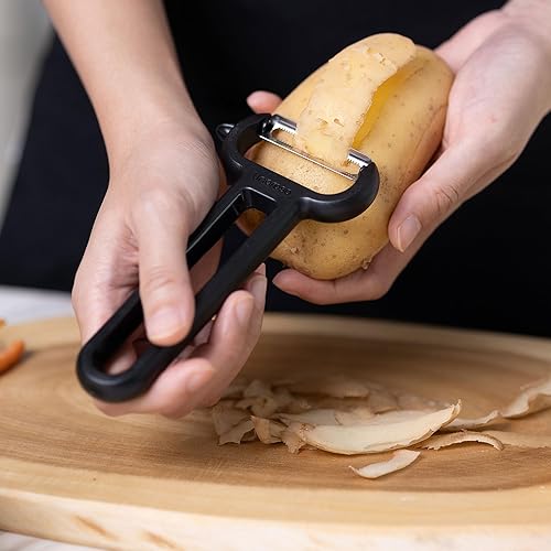 Miniatura 3 de Linoroso Juego de 3 peladores en Y de verduras con pelador recto, pelador dentado y pelador de juliana, apto para lavavajillas, pelador de frutas