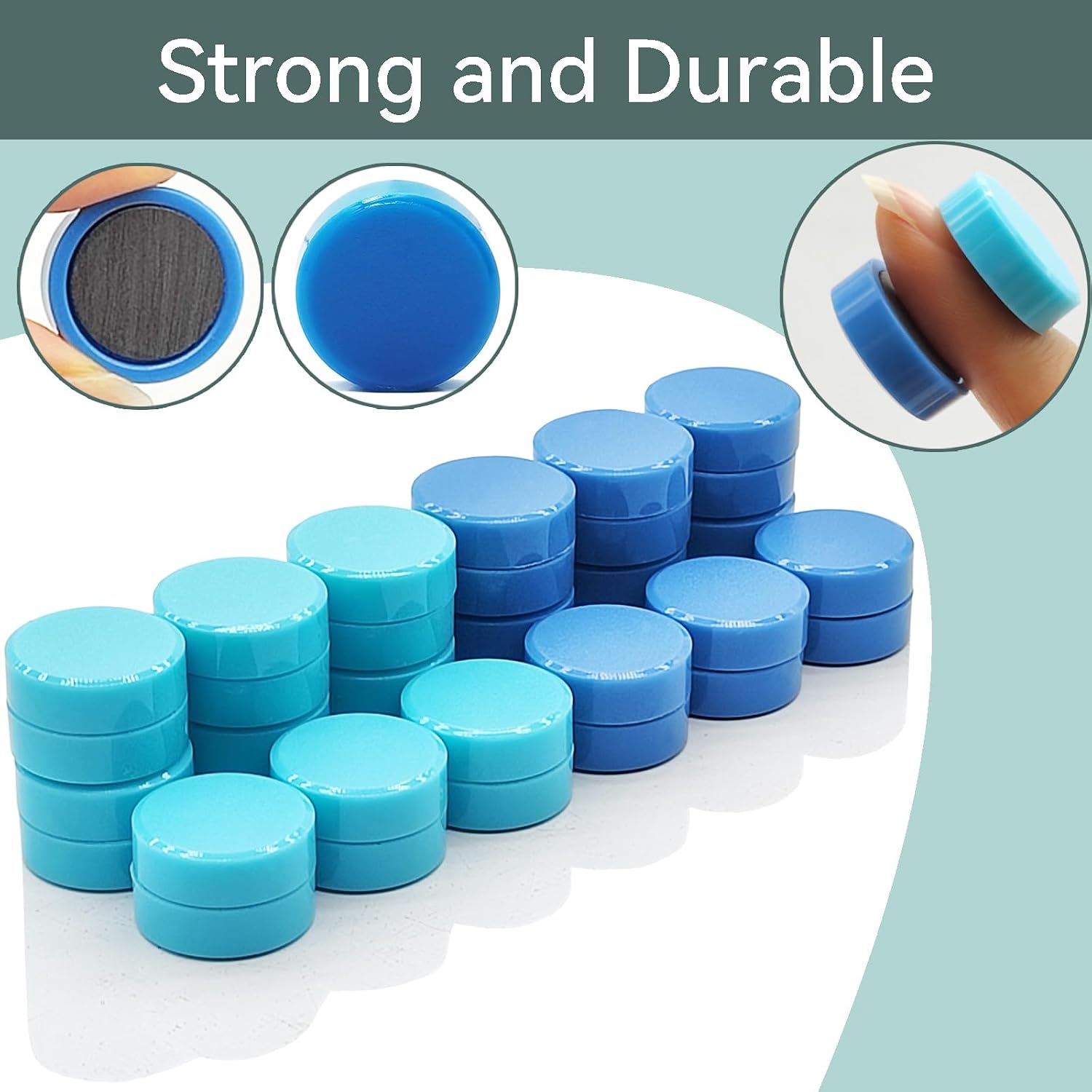 Fridge Magnets 20PCS, Heavy Duty Small Round Refrigerator Magnets for Whiteboard, Crafts, Locker, Classroom, Home - Mini Strong Cute Magnets with Blue for School, Office & Kitchen Decor image 2