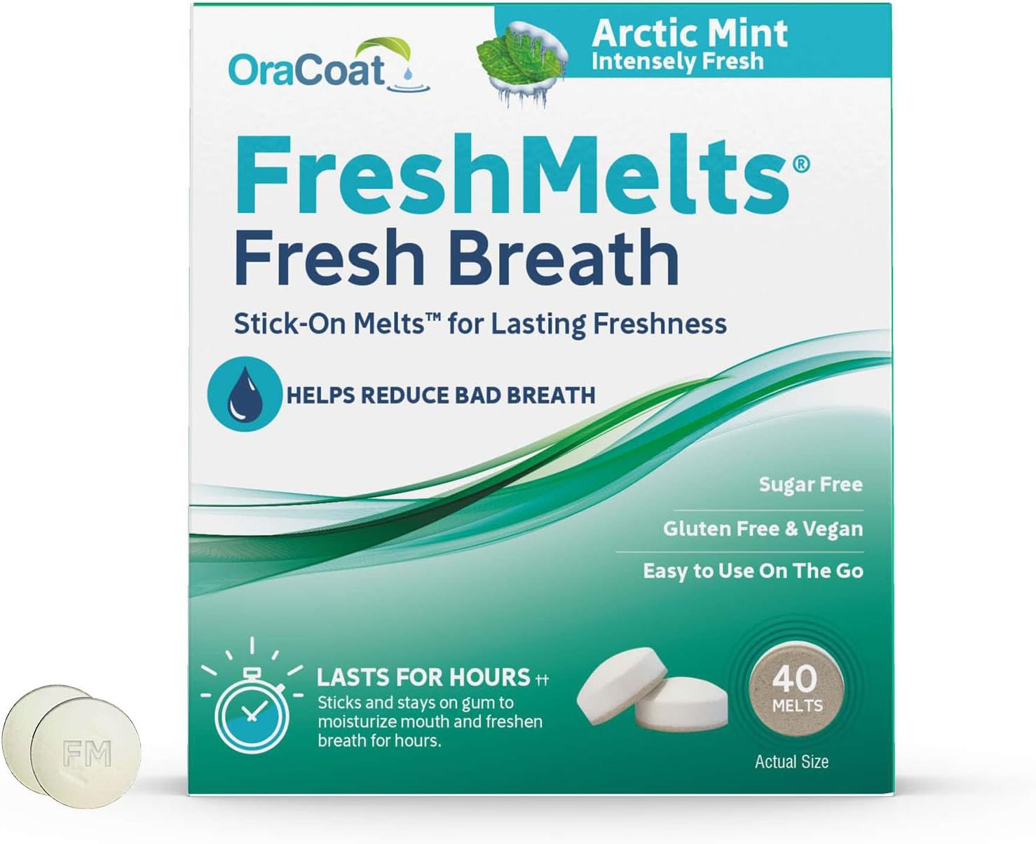 Oracoat FreshMelts Fresh Breath Stick-on Melts for Lasting Freshness, 40 Count Breath Freshener for Bad Breath, Non-Acidic & Sugar-Free, Arctic Mint