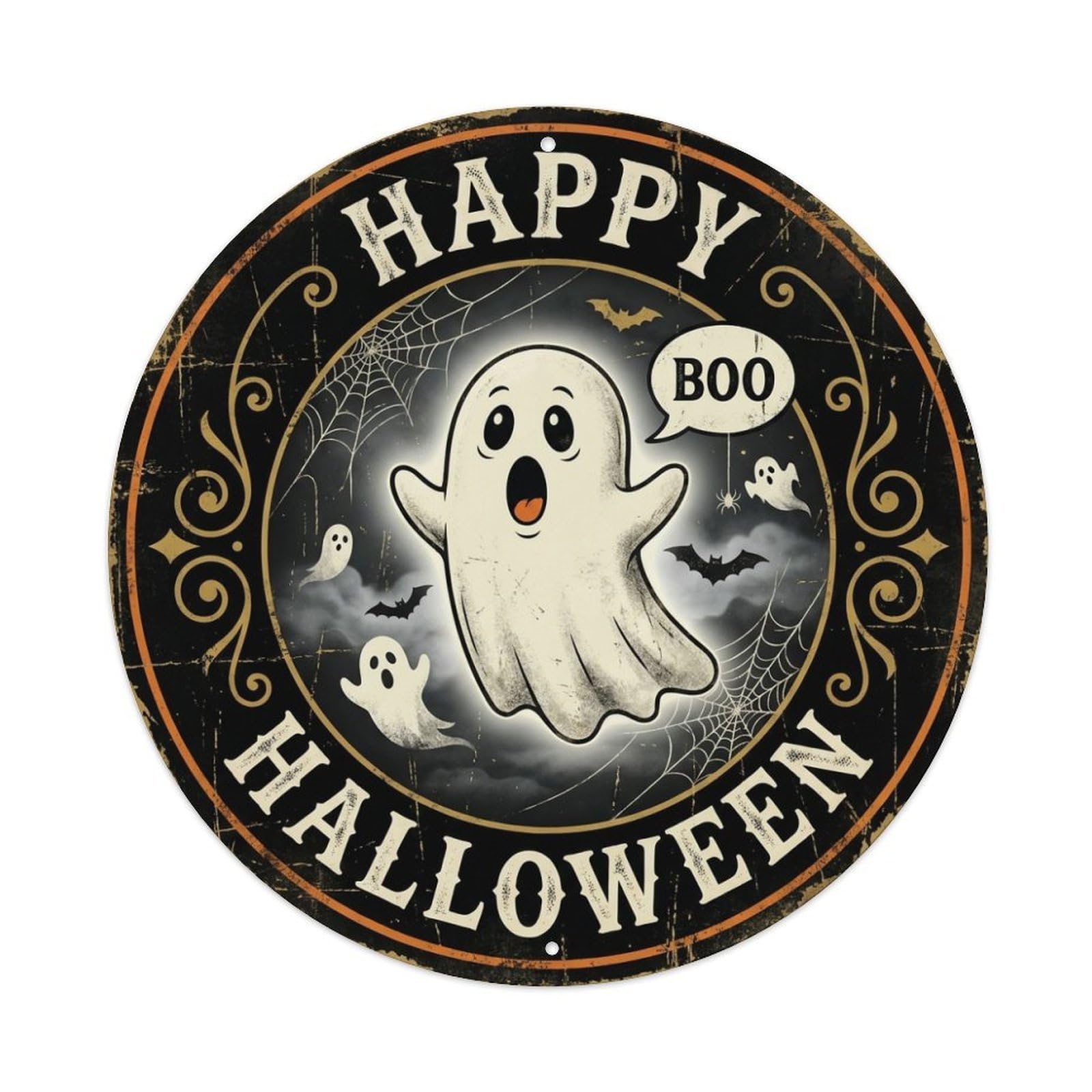 Boo Ghost Happy Halloween Positive Saying Metal Tin Sign
