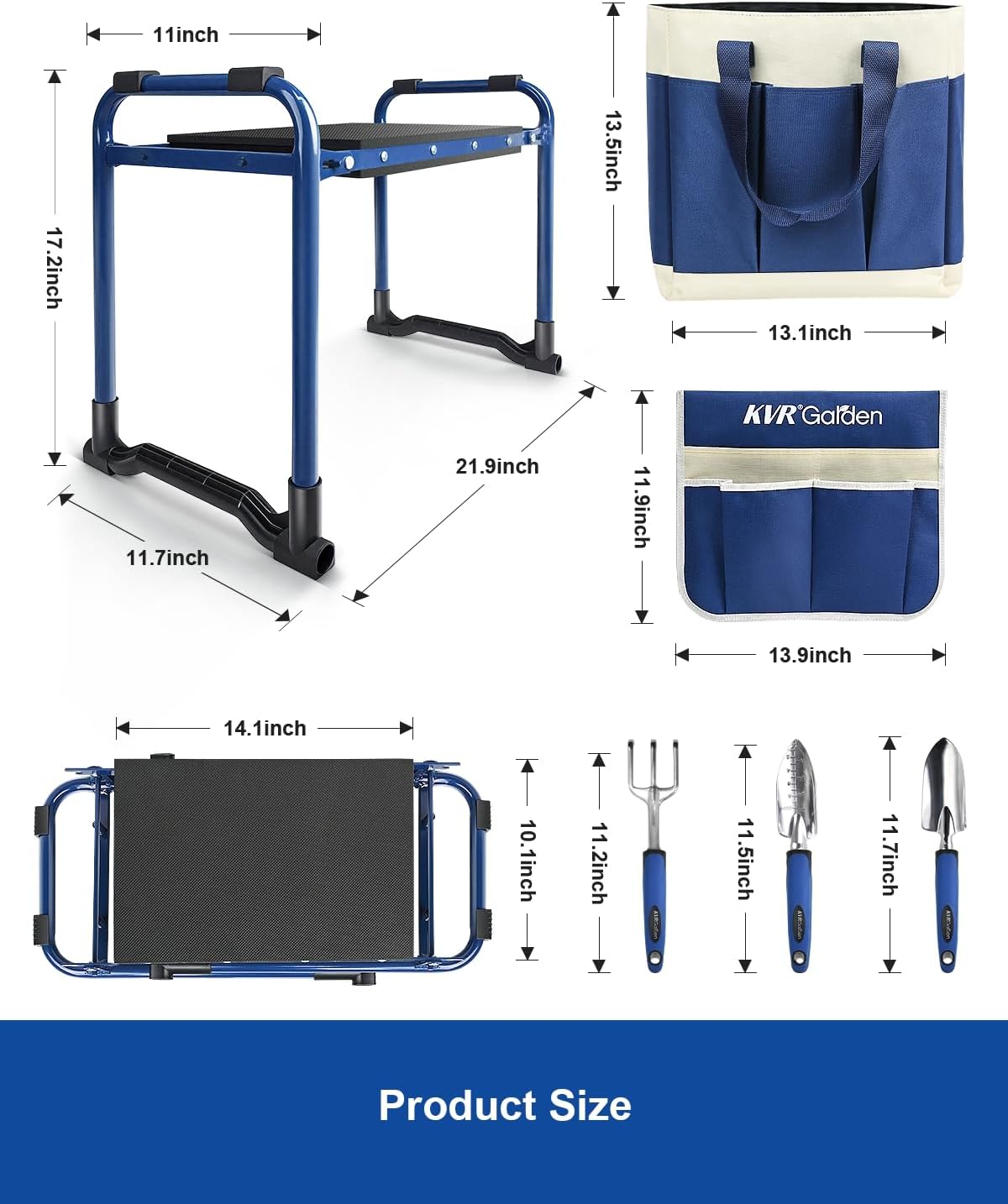 KVR Garden Kneeler and Seat Set 2025 Upgraded - Heavy Duty Foldable Bench Chair with 3 Tools & 2 Tool Pouch + Multi-Purpose Bag, Gardening Stool Gifts for Seniors, Women, Mom​