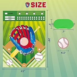 WERNNSAI Pin The Baseball on The Glove Game - Sport Birthday Party Decorations Baseball Party Games Poster with 24 Pcs Stickers for Kids Boys Family Birthday Carnival Supplies