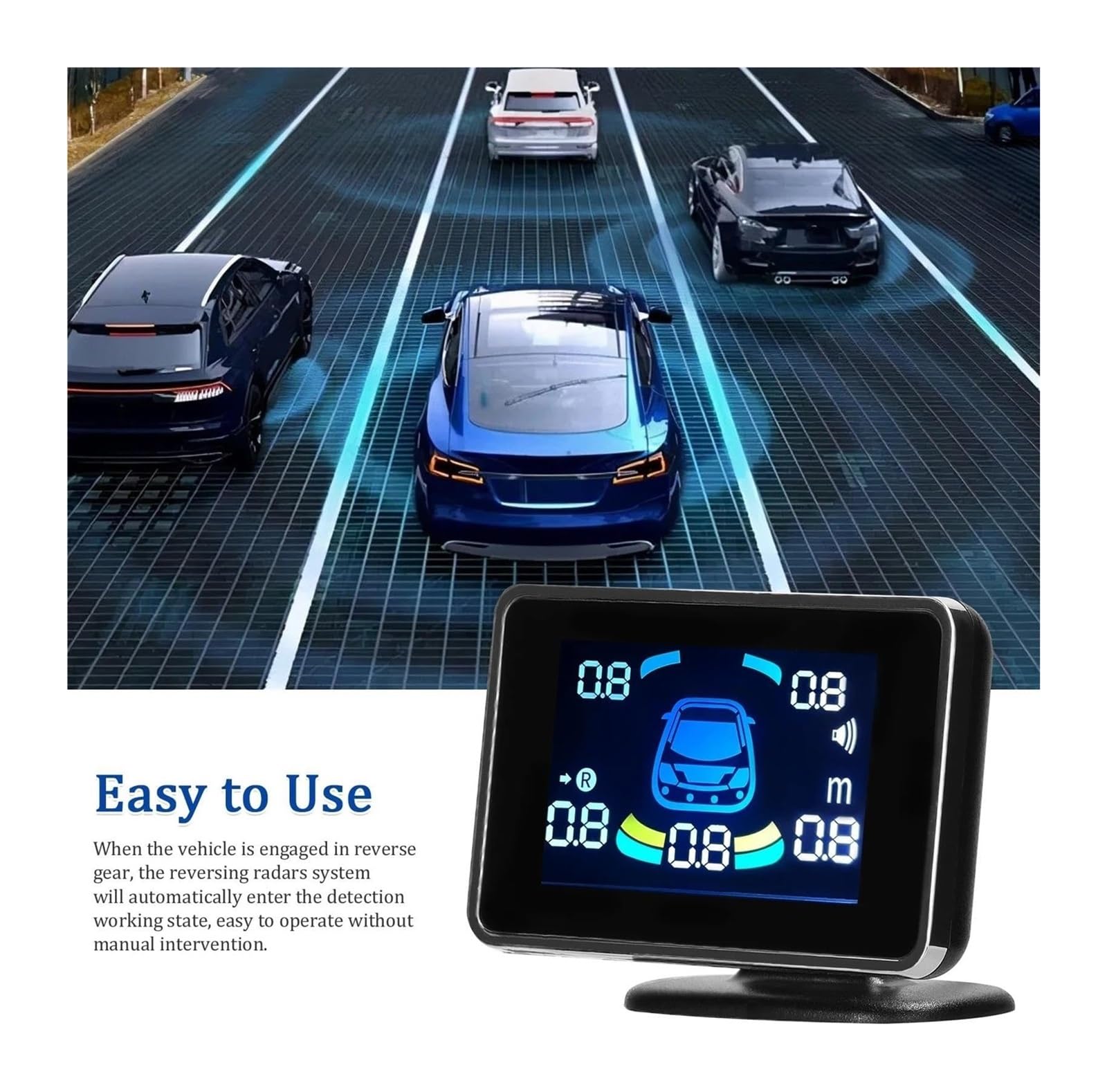 Auto Rückfahrradar Frontunterstützung Tonwarnung/Summer/Stummschaltung Mit 8 Parksensoren Parken Sensor(Silber)