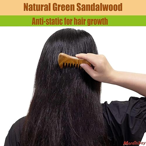 Miniatura 3 de Moreinday Peine de madera con dientes anchos, peine desenredante de sándalo para hombres y mujeres