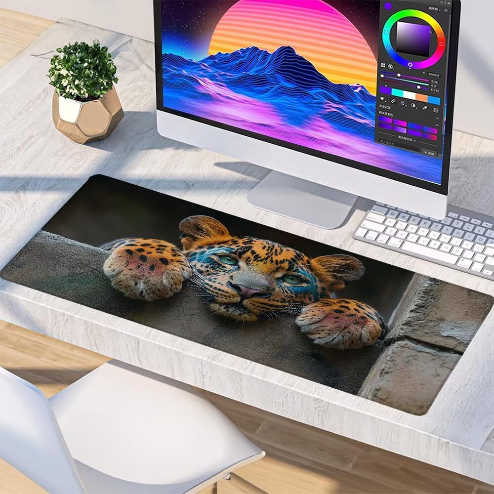 Tappetino Mouse XXL 800x400x3mm Tappetino Mouse Pad Leopardo Q-73AV7