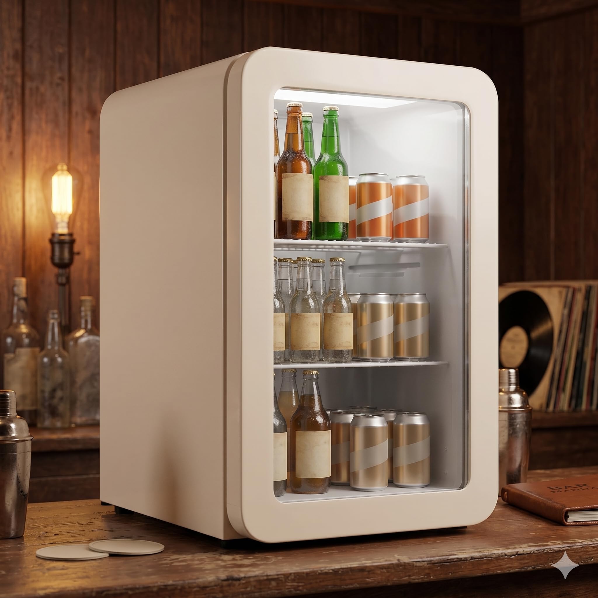 °CUBES Retro Kühlschrank 128L Creme – Leiser Getränkekühlschrank mit großem Stauraum für Küche, Büro, Kiosk & Gastronomie – Stilvolles Design für Home Office, Gaming Room & Hotel