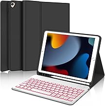 IVEOPPE iPad 9th Generation Keyboard Case with Keyboard for iPad 10.2 inch (9th/8th/7th Generation), Magnetic Detachable 7-Color Lighting with QWERTZ Keyboard for iPad Air 3 and Pro 10.5, Black