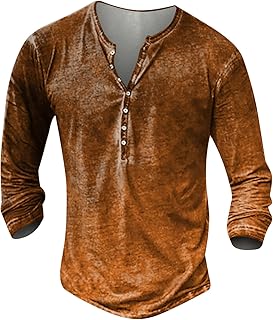 DuDubaby Henley Shirts for Men Mens Distressed Henley Long Sleeve Tee Shirts Casual Button