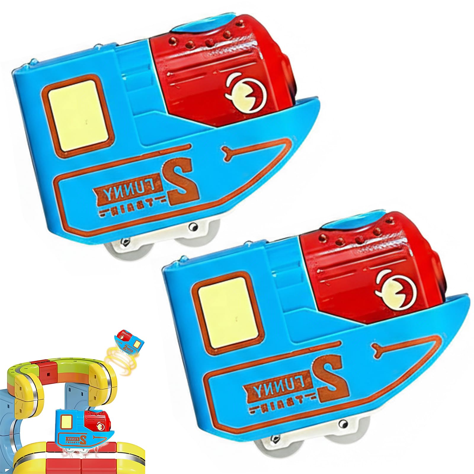2Pcs Replacement Magnetic Electric Train Cars for klick Rail, Rechargeable Toy Trains for klick Rail Electric TrainSet, Trains for Flexible Race Tracks, Add-On Accessory for Kids Train Track Sets