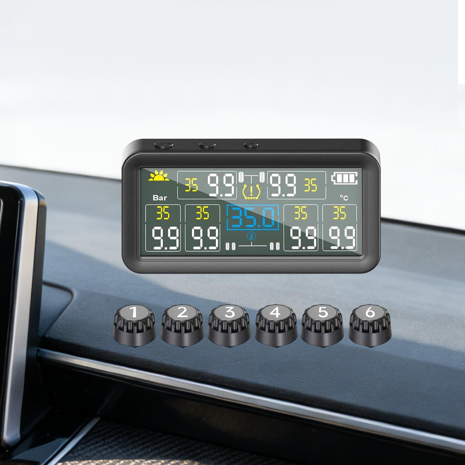 di Controllo Della Pressione Degli Pneumatici per Auto, con Display, Impermeabile, Alimentato, per 6 Ruote