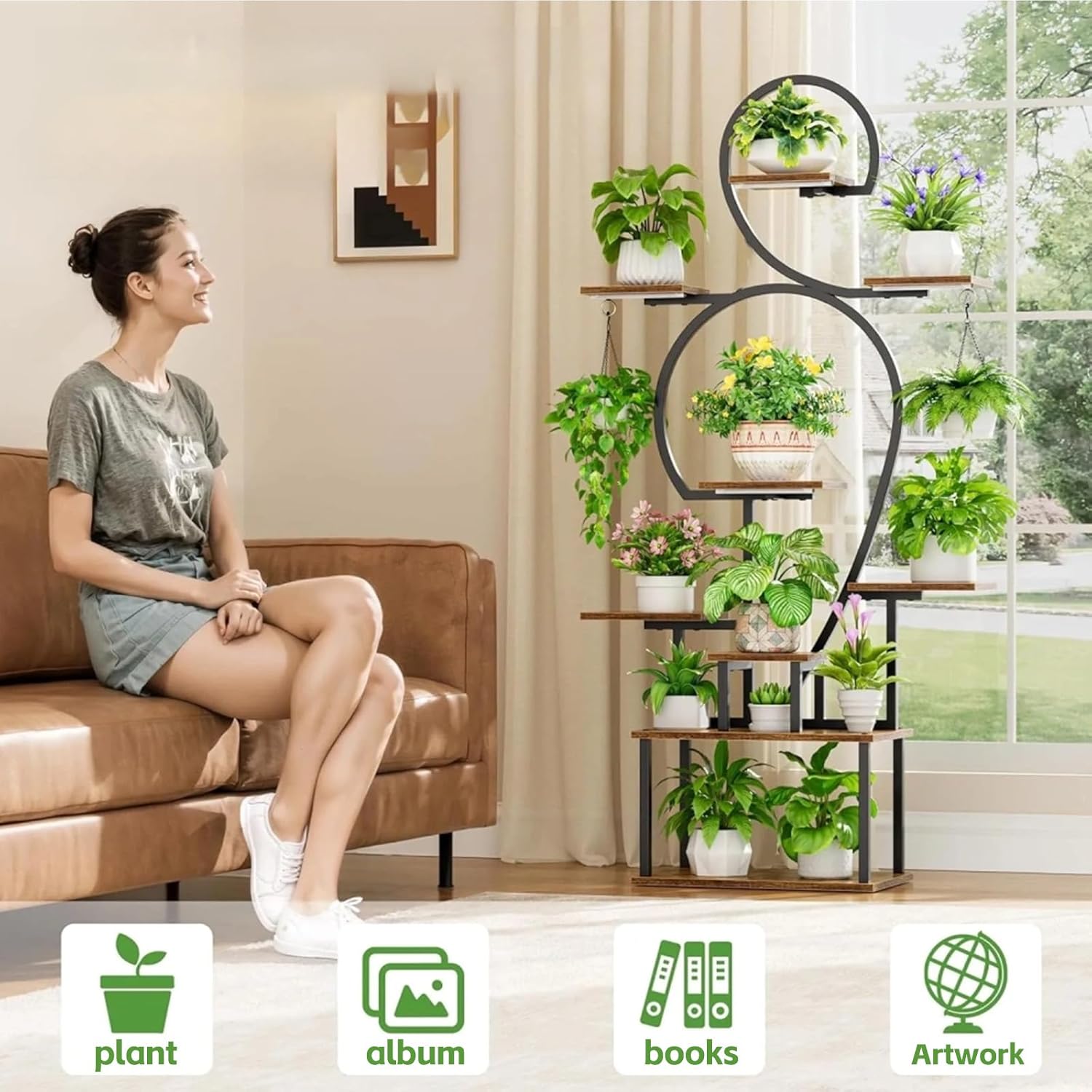 Plant Stand Indoor with grow lights: 9 Tiered Large Plant Shelf with Lights, 64" Multi Tier Tall plant stand for indoor growing Llighted Corner Plant Rack