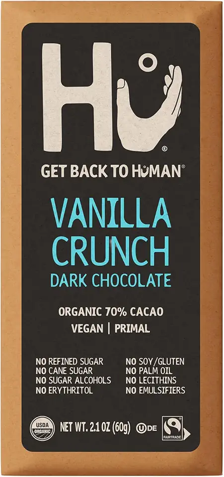Hu Vanilla Crunch Dark Chocolate Bar, 2.1 Ounce Bar, 1 Count USDA Organic Fairtrade International