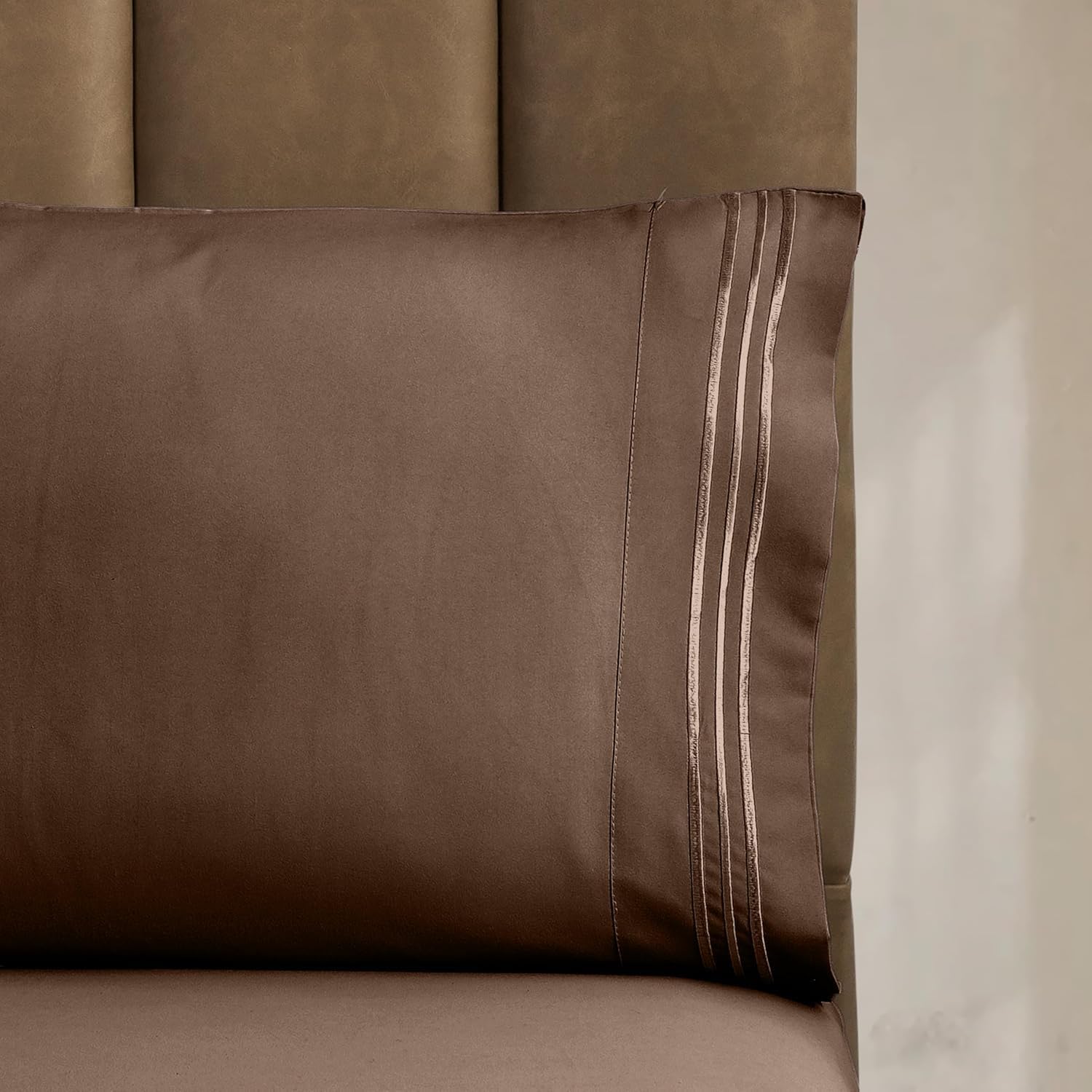 CELINE LINEN Soft Bed Sheets Deep Pocket 4-Piece, Cal King, Taupe image 5