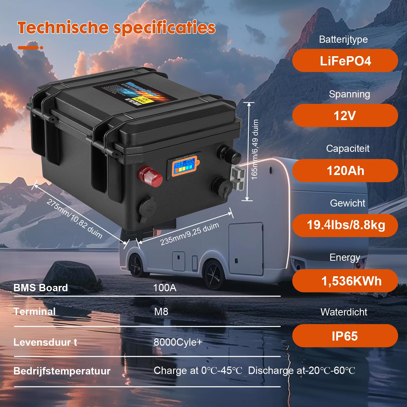 WannaPow Batteria al litio 12V 120Ah LiFePO4,con 100A BMS,fino a 15000 cicli,Batteria da 1536Wh,Perfetta per Motore elettrico,Camper,Pannelli Solari,Caravan,Barca,Sistemi fuori rete