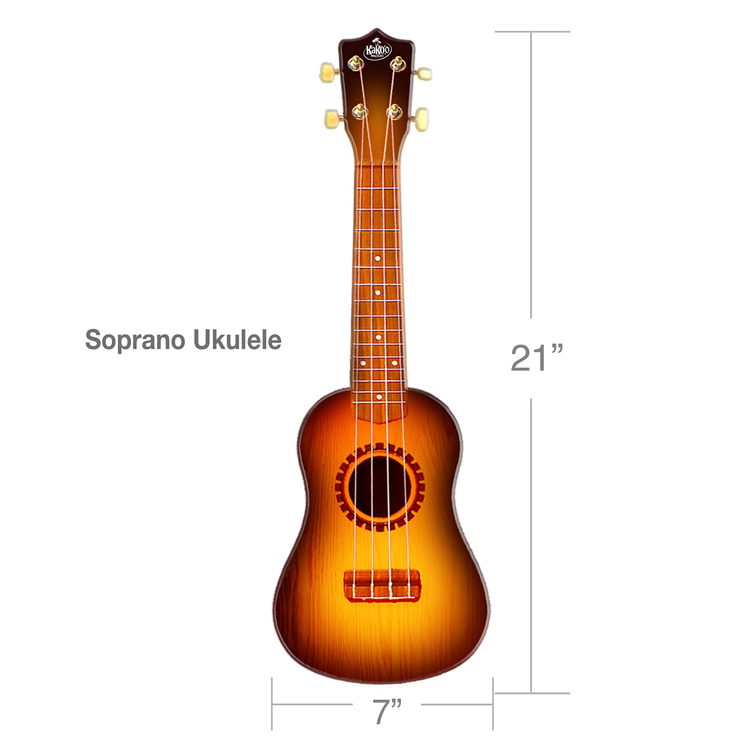 KaKo'o Music Sunburst Award Winning Soprano Ukulele - Metal Geared Tuners and Premium Nylon Strings - Guide Book Learn Easy Chords - Carrying Case & Ukulele Playing Strap (Sunburst)