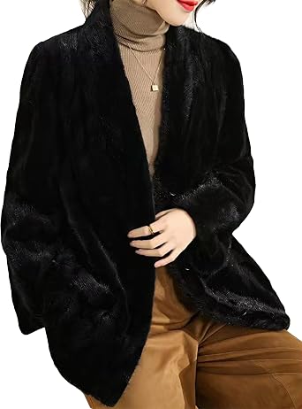 Womens Genuine Mink Fur Coat Black Thick Warm Winter Real Fur Jacket
