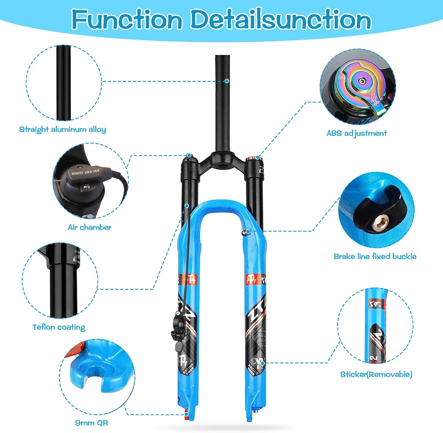 ZTZ MTB Air Suspension Fork，Fit for 26/27.5/29 inch Mountain Bike, 120mm Travel, Rebound Adjust, QR 9mm, Manual/Remote Lockout, XC/AM Mountain Bike Front Fork, Ultralight