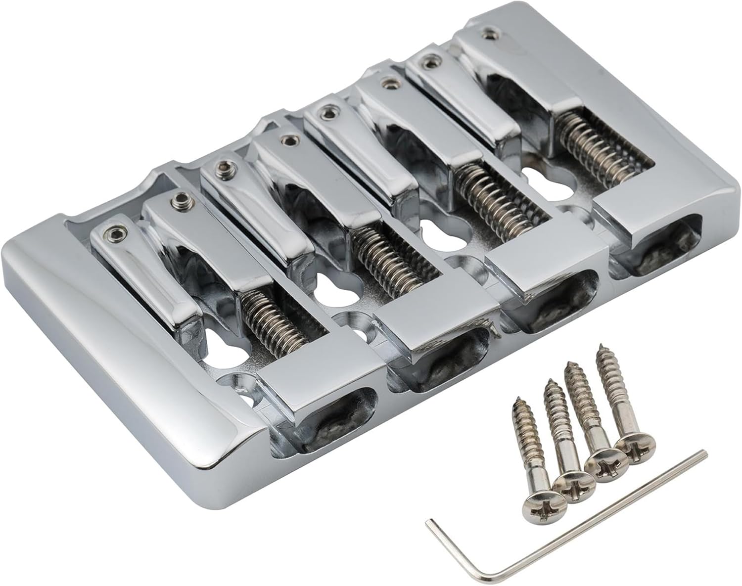 Musiclily Pro 19mm Pre-Radiused Hard Zinc 4-String Bass Bridge, Gold