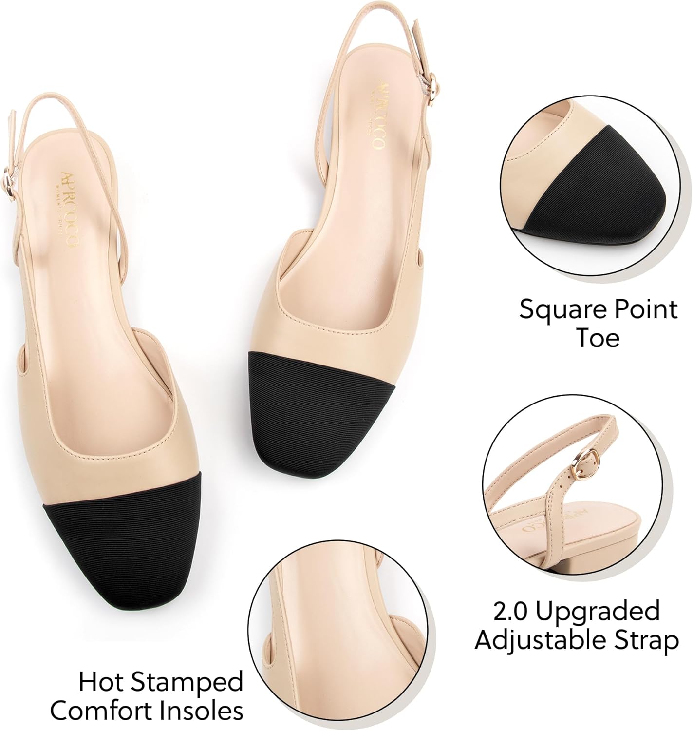 Slingback Flats for Women 2.0 Square Toe Two Toned Flats Wedding Shoes Low Heel Shoes for Women - Image 3