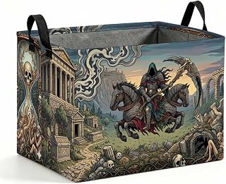 Dark Gothic Grim Reaper & Horse Laundry Hamper 56L, Fantasy Foldable Laundry Basket with Reinforced Handles Storage Basket for Laundry Room, Bedroom, Bathroom, College Dorm - Ideal Gift for Home