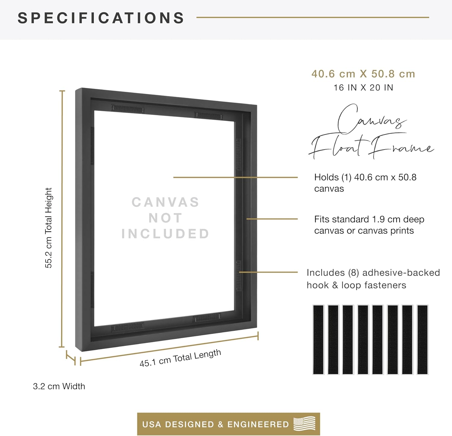 MCS Canvas Float Frames 16x20 Canvas Black Finish Frame, Vertical & Horizontal Wall Hanging Large Frame for Canvas Paintings (1-Pack)