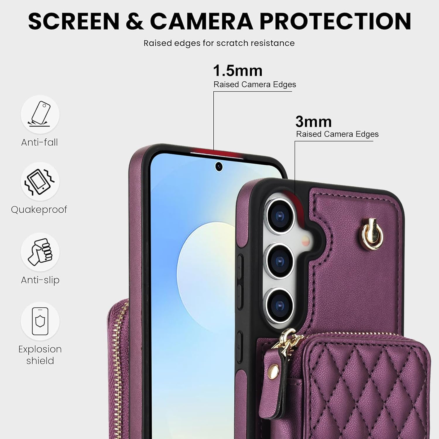 Asuwish Phone Case for Samsung Galaxy S25 FE 5G Wallet Cell Cover with Tempered Glass Screen Protector Wrist Strap Stand RFID Blocking Credit Card Holder S 25 EF S25FE 25S 25FE Women Girls Dark Purple