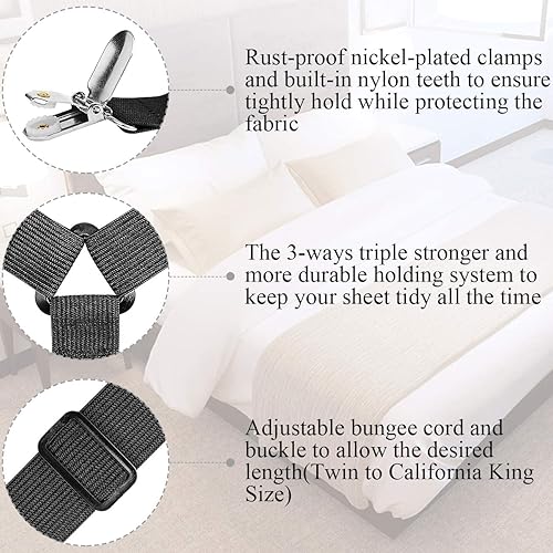 Miniatura 3 de ZHOUBIN Correas de soporte para sábanas, correas elásticas ajustables entrecruzadas para todas las sábanas, fundas de colchón (2 juegos4 piezas,