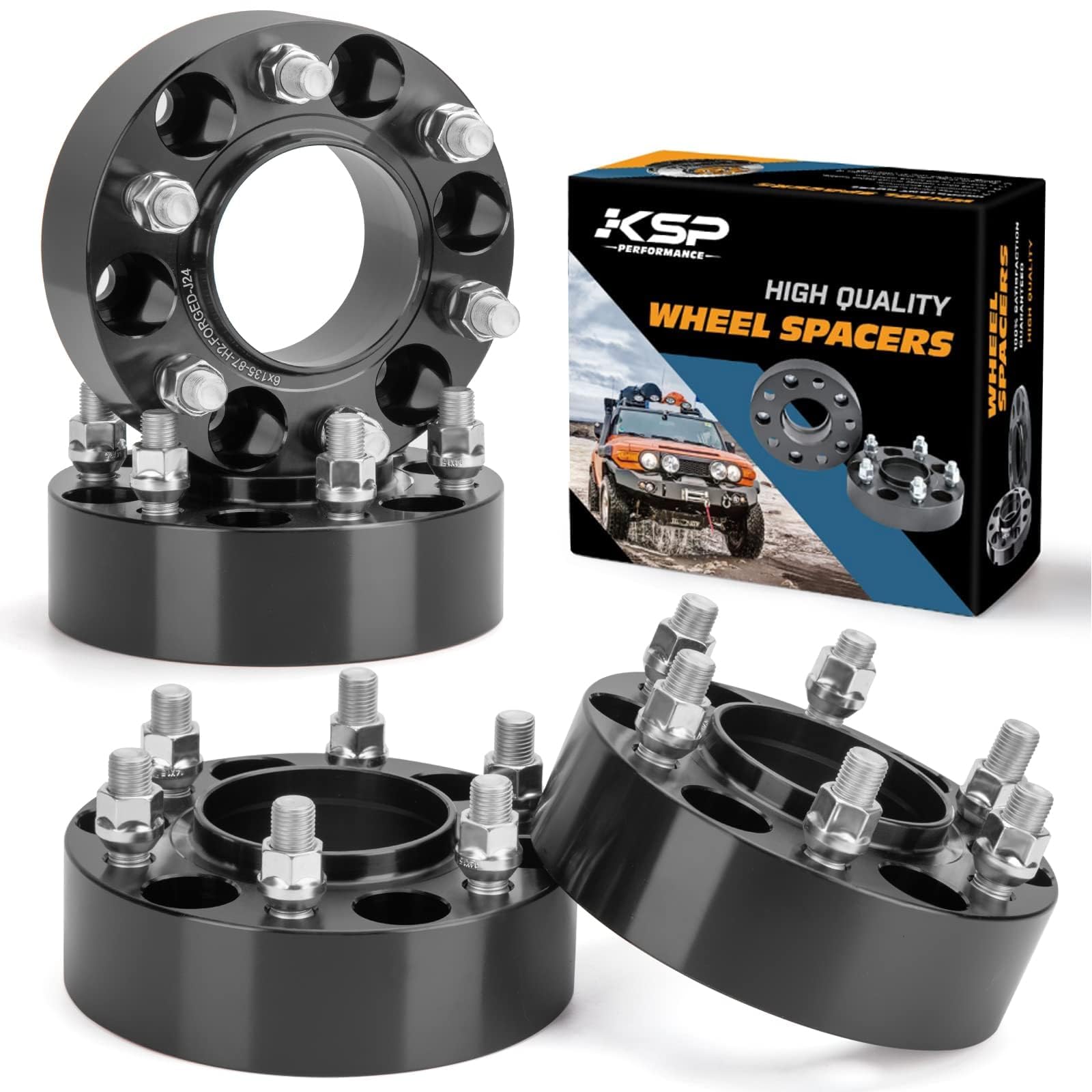 KSP F150 Wheel Spacers 2 inch, 6x135 Wheel Spacer for Ford F150 Expedition Navigator 2015-2022, 50mm Thick with M14x1.5 Studs and 87.1mm Hub Bore 6 Lug Hubcentric Wheel Adapters Black 4PCS