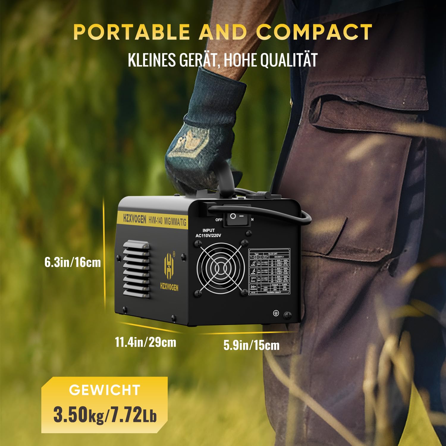 H HZXVOGEN Saldatrice A Filo No Gas 140A 230V 3 in 1 Inverter Filo Animato MIG/MMA/Lift TIG Mini Multiprocesso Portatile Elettrodo Saldatrice HVM140