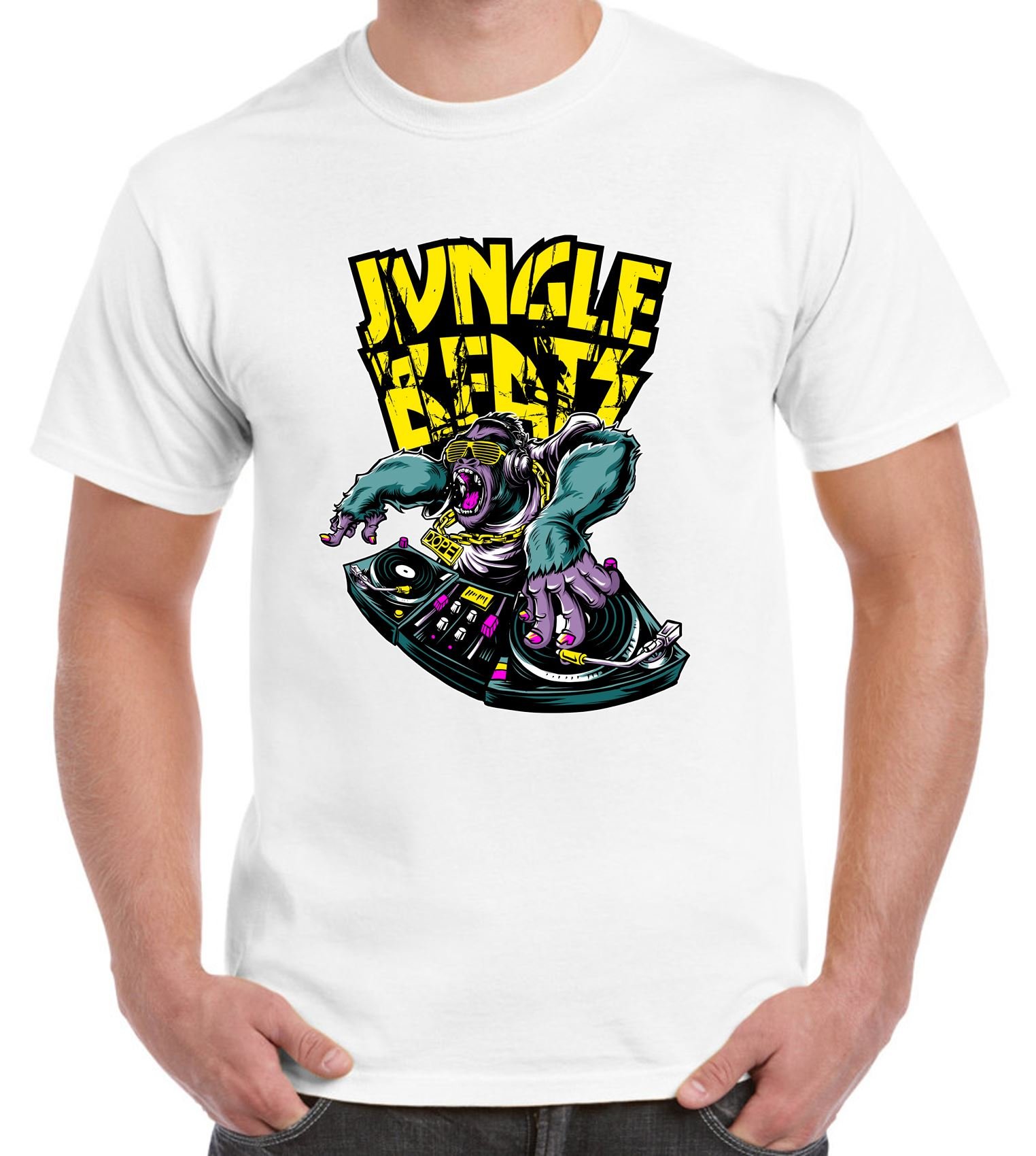 Tribal T-Shirts Men's White Jungle Beats Junglist Dj T-Shirt (Xl, )