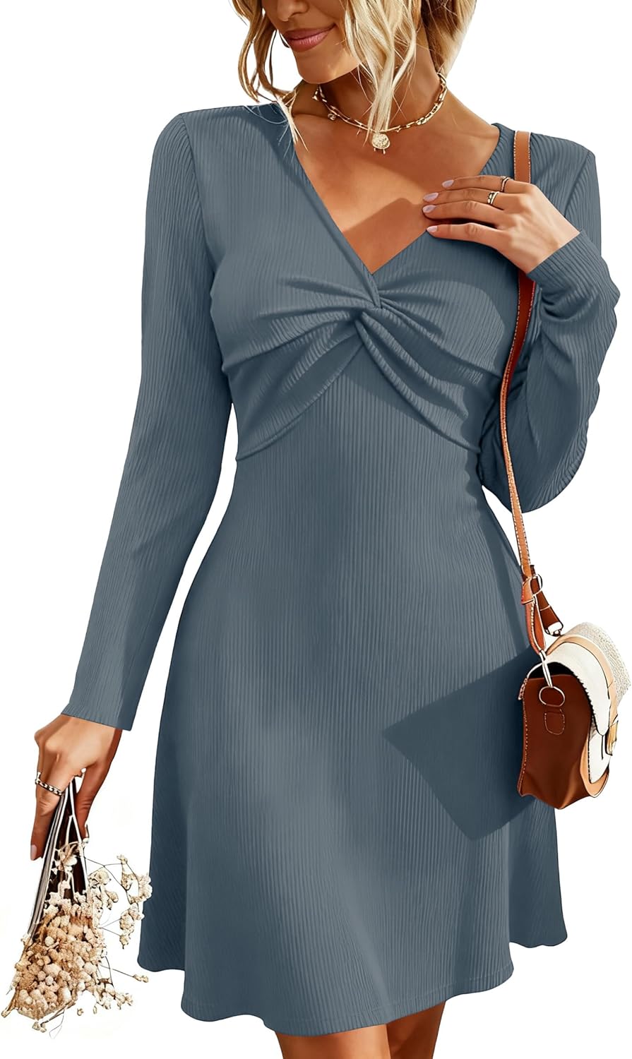 Arach&Cloz gebreide jurk dames herfstjurk winterjurk lange mouw trui jurk elegante herfst winterjurken