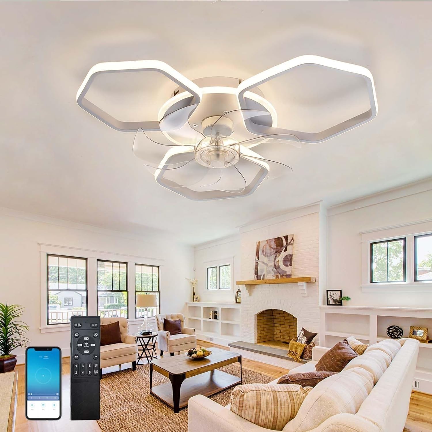 Ventilateur de plafond réversible design blanc 60cm